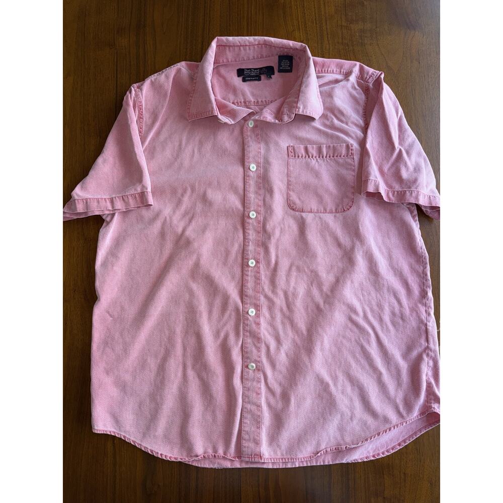 Nat Nast Luxury Men's Pink Silk Blend Short Sleeve Shirt - Size L